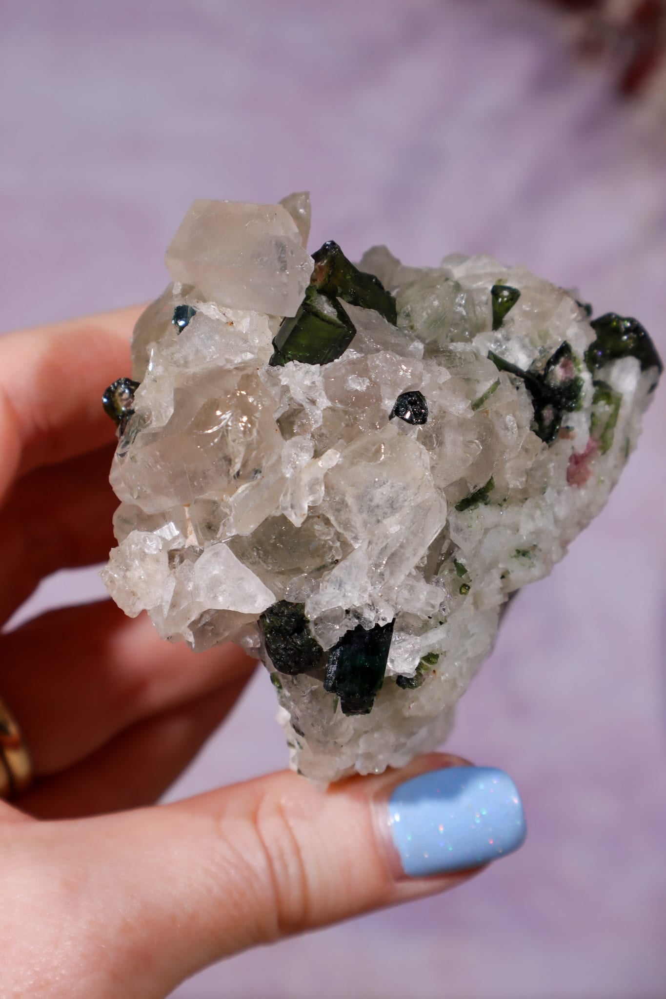 Watermelon Tourmaline and Cleavelandite in Smokey Quartz on Stand 13cm, Brazil Specimen Tali & Loz Crystals