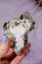 Watermelon Tourmaline and Cleavelandite in Smokey Quartz on Stand 13cm, Brazil Specimen Tali & Loz Crystals
