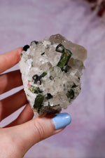 Watermelon Tourmaline and Cleavelandite in Smokey Quartz on Stand 13cm, Brazil Specimen Tali & Loz Crystals