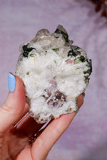 Watermelon Tourmaline and Cleavelandite in Smokey Quartz on Stand 13cm, Brazil Specimen Tali & Loz Crystals