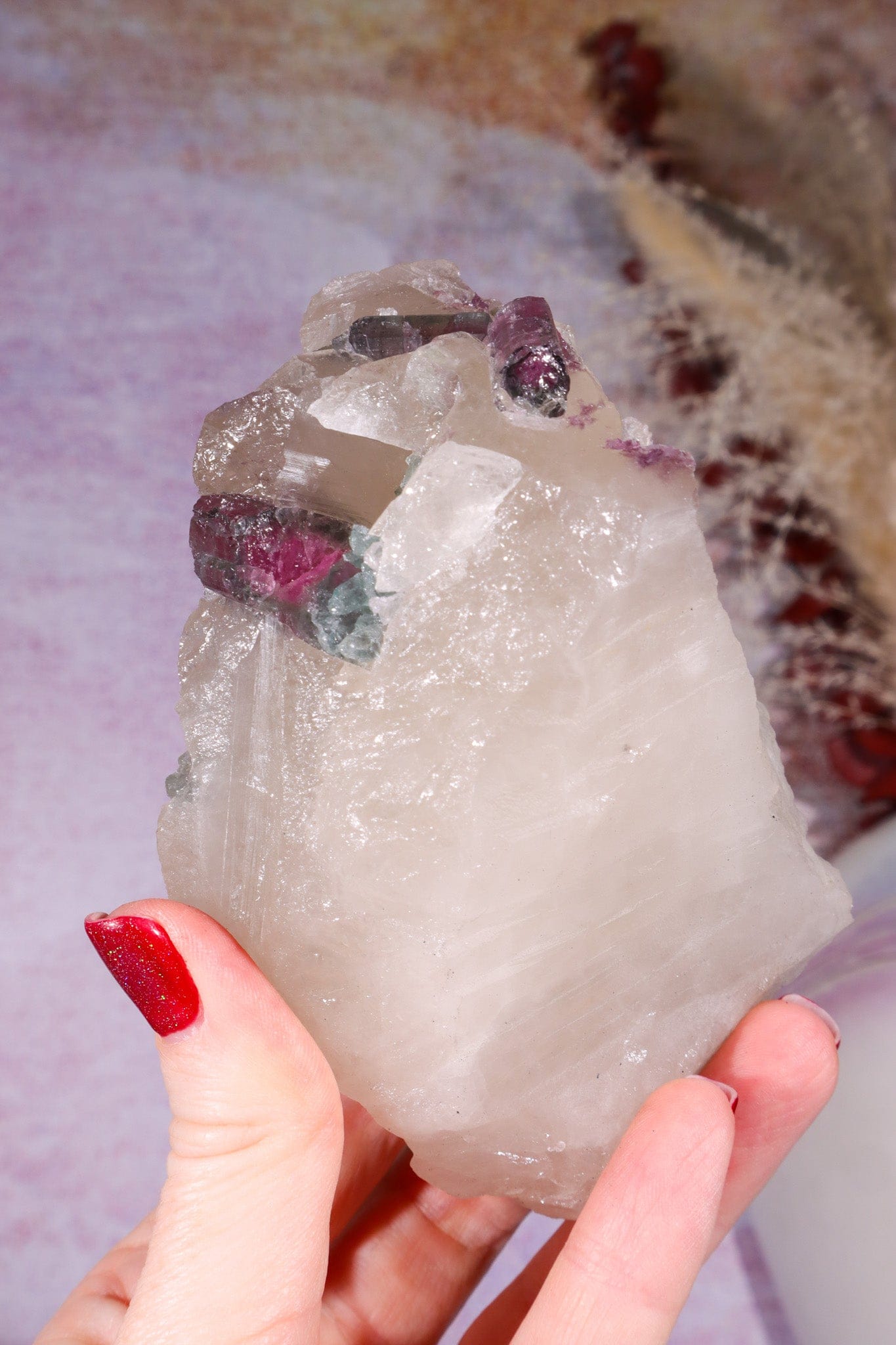 Watermelon Tourmaline in Smokey Quartz Specimen on Stand 15.5cm, Brazil Specimen Tali & Loz Crystals