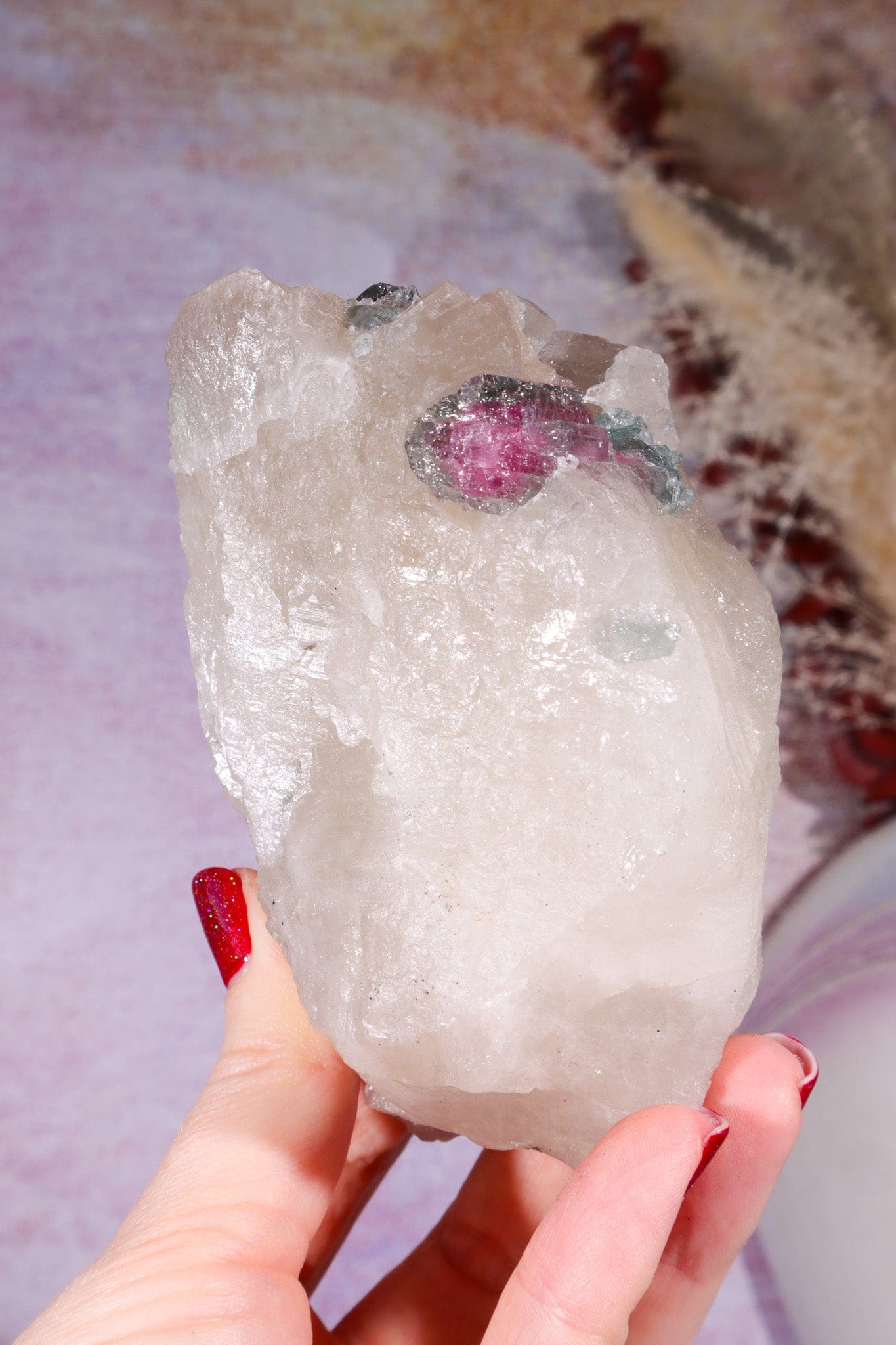 Watermelon Tourmaline in Smokey Quartz Specimen on Stand 15.5cm, Brazil Specimen Tali & Loz Crystals