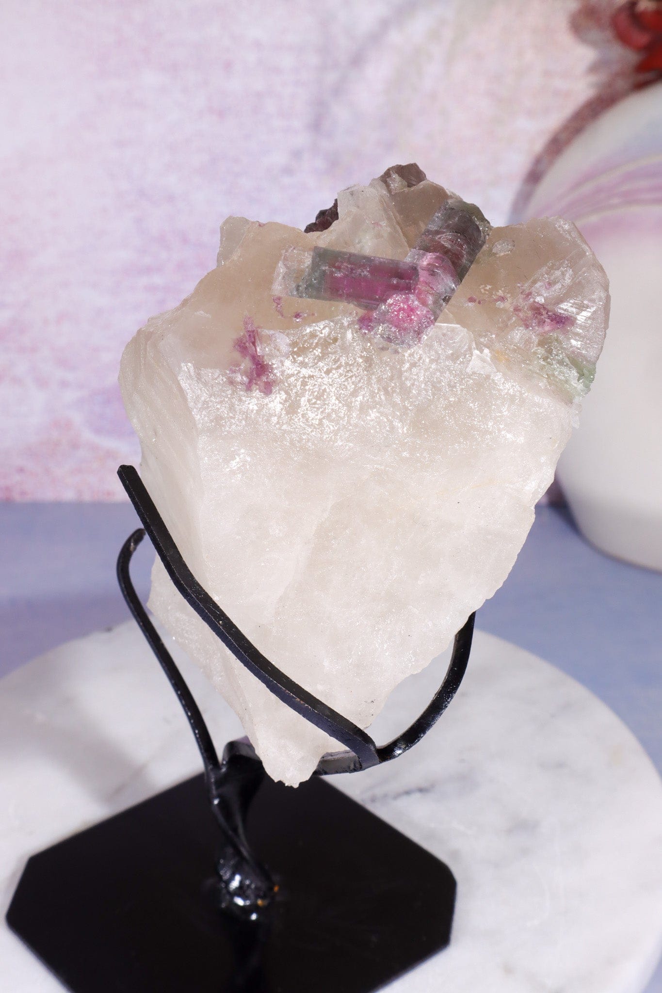 Watermelon Tourmaline in Smokey Quartz Specimen on Stand 15.5cm, Brazil Specimen Tali & Loz Crystals