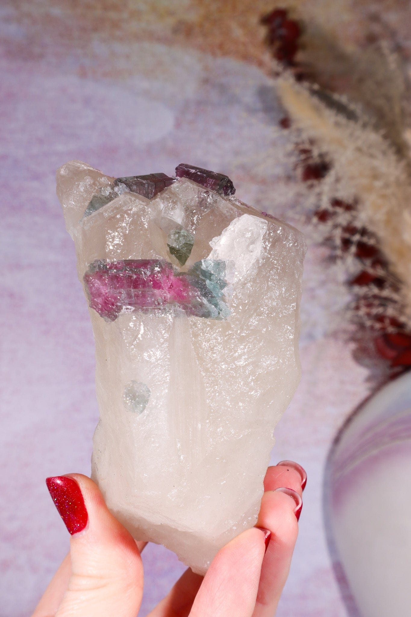 Watermelon Tourmaline in Smokey Quartz Specimen on Stand 15.5cm, Brazil Specimen Tali & Loz Crystals