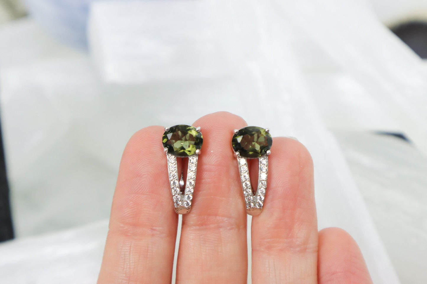 Moldavite Earrings 'Aurora' - The Stone of Transformation Earrings Cubic Zirconia Tali & Loz