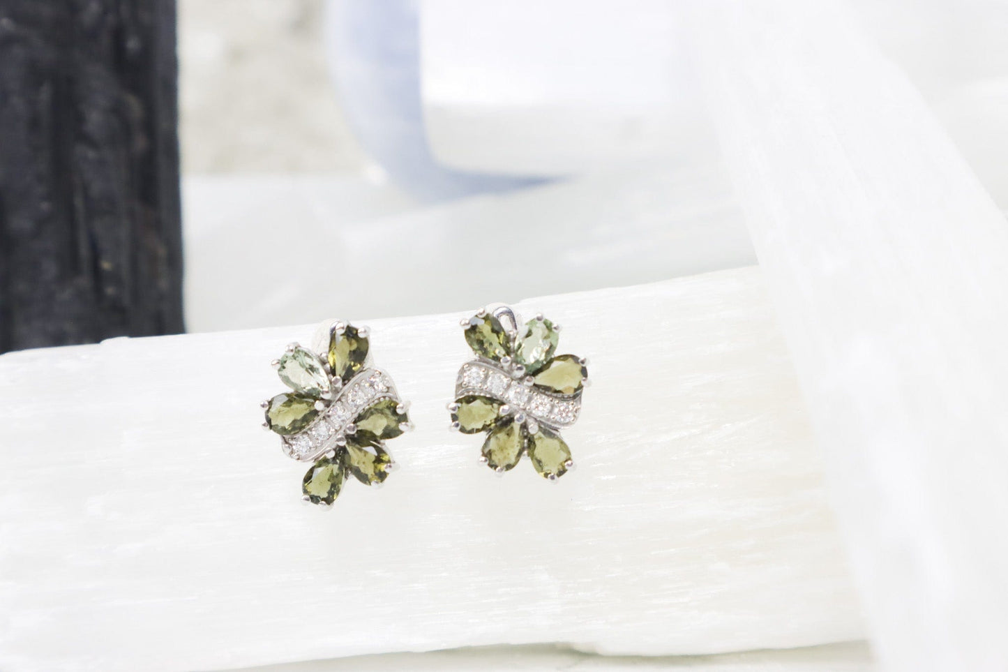 Moldavite Earrings 'Diana' - The Stone of Transformation Earrings Cubic Zirconia Tali & Loz