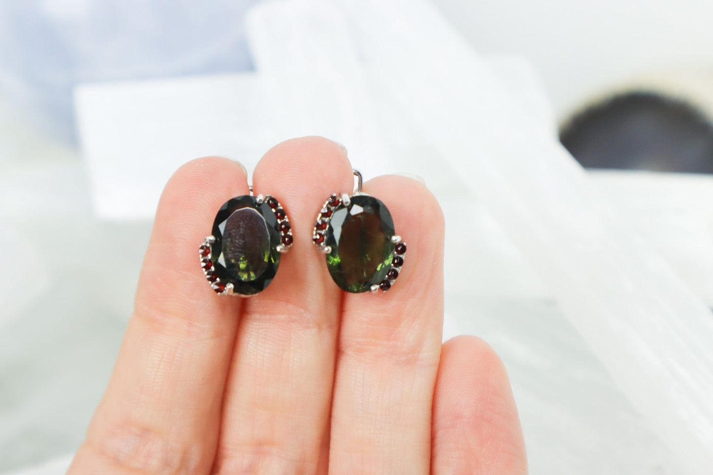 Moldavite Earrings 'Halo' - The Stone of Transformation Earrings Garnet Tali & Loz