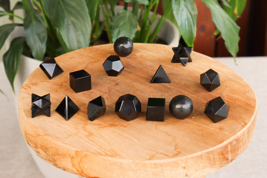 Black Onyx Platonic Solids Set - Sacred Geometry Crystal Set Tali & Loz